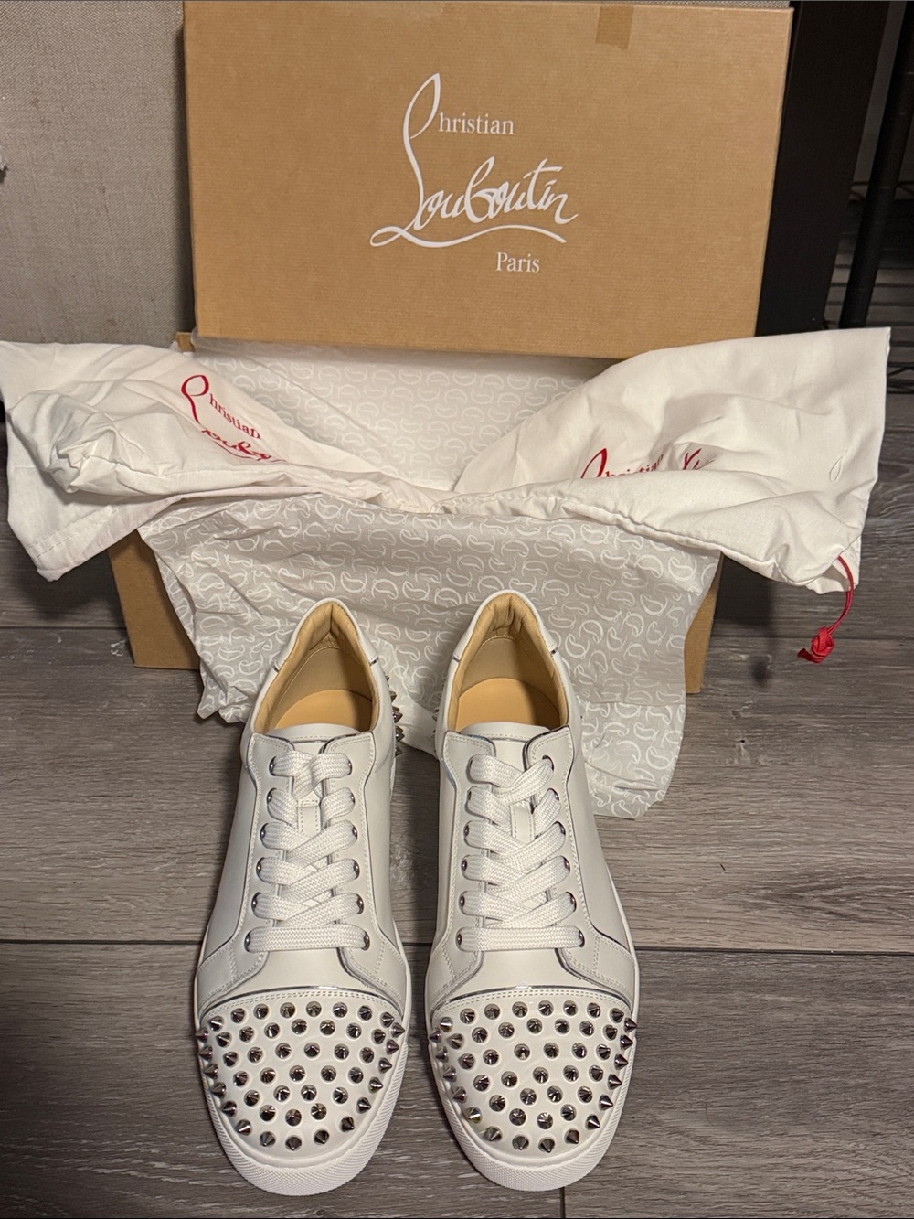 Christian Louboutin Viera White Leather Spike-Toe Low-Top Sneakers